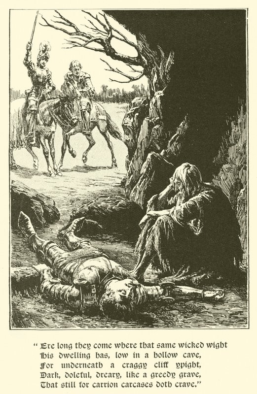 Il cavaliere della croce rossa, nella caverna della disperazione (incisione) da Arthur George Walker
