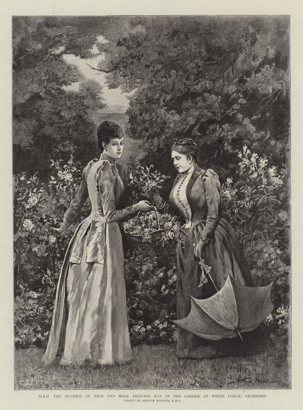 SAR la Duchessa di Teck e HSH la Principessa May nel giardino di White Lodge, Richmond da Arthur Hopkins