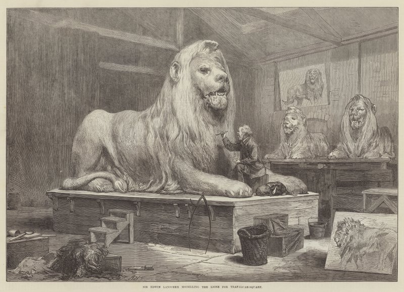 Sir Edwin Landseer che modella i leoni per Trafalgar Square da Arthur Hopkins