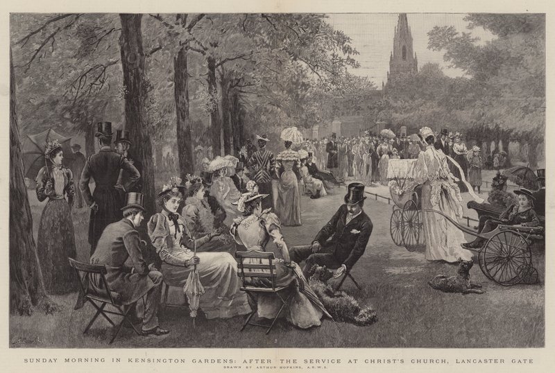 Domenica mattina nei giardini di Kensington, dopo il servizio alla Chiesa di Cristo, Lancaster Gate da Arthur Hopkins