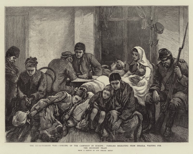 La guerra russo-turca, apertura della campagna in Europa, famiglie in migrazione da Ibraila, in attesa del treno di mezzanotte da Arthur Hopkins