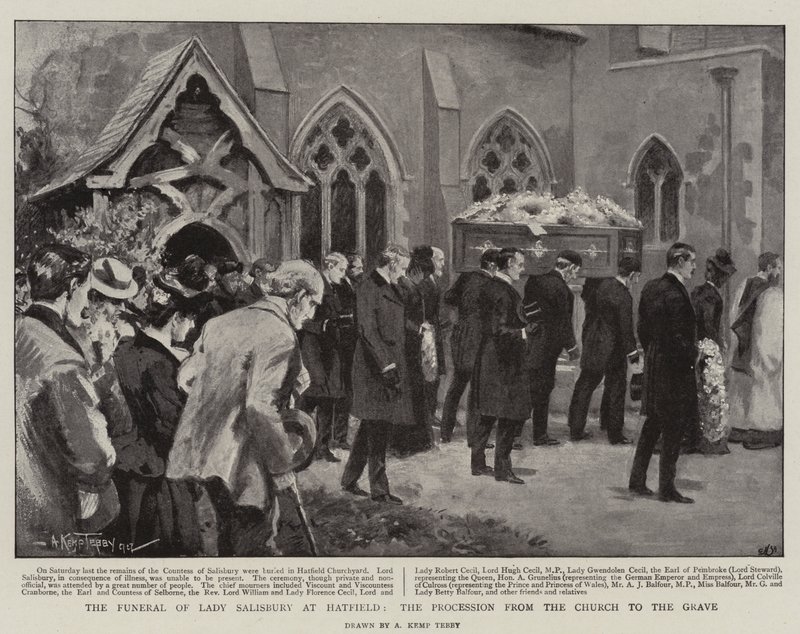 Il funerale di Lady Salisbury a Hatfield, la processione dalla chiesa alla tomba da Arthur Kemp Tebby
