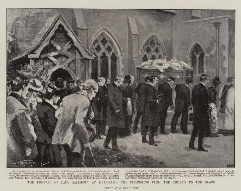 Il funerale di Lady Salisbury a Hatfield, la processione dalla chiesa alla tomba (litografia) da Arthur Kemp Tebby