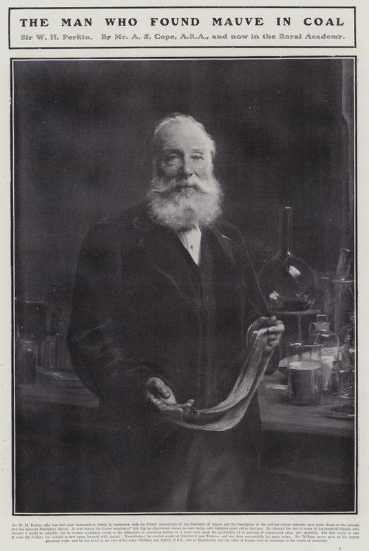 William Henry Perkin, chimico inglese che scoprì il primo colorante organico sintetico, la mauveina da Arthur Stockdale Cope