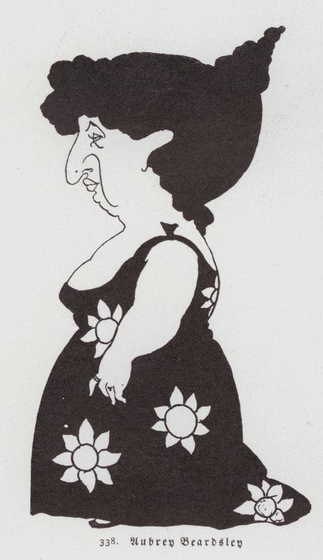 Caricatura di una donna in un vestito di girasole da Aubrey Beardsley