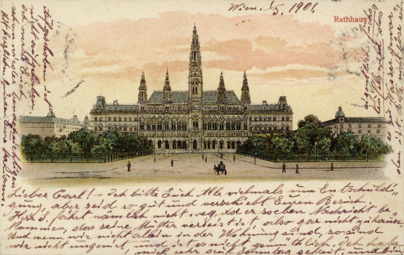 Cartolina raffigurante il municipio di Vienna da Austrian School