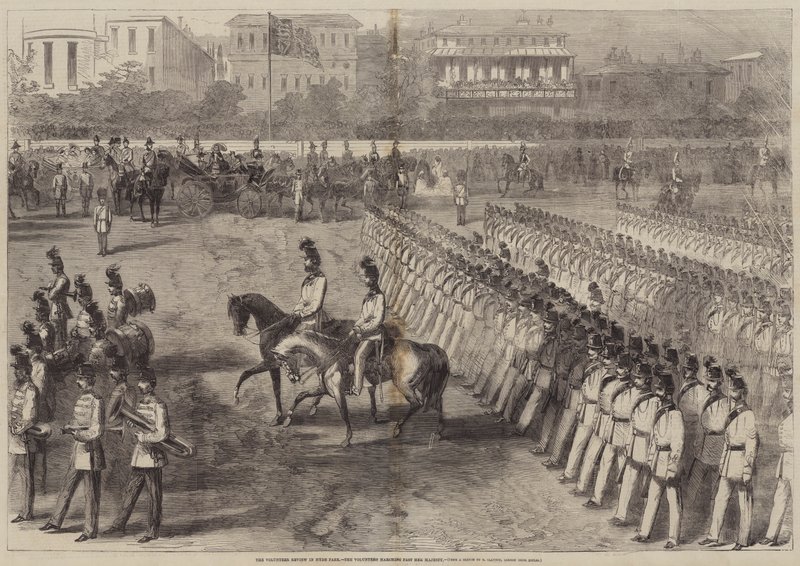 La rassegna dei volontari a Hyde Park, i volontari che sfilano davanti a Sua Maestà da B. Clayton