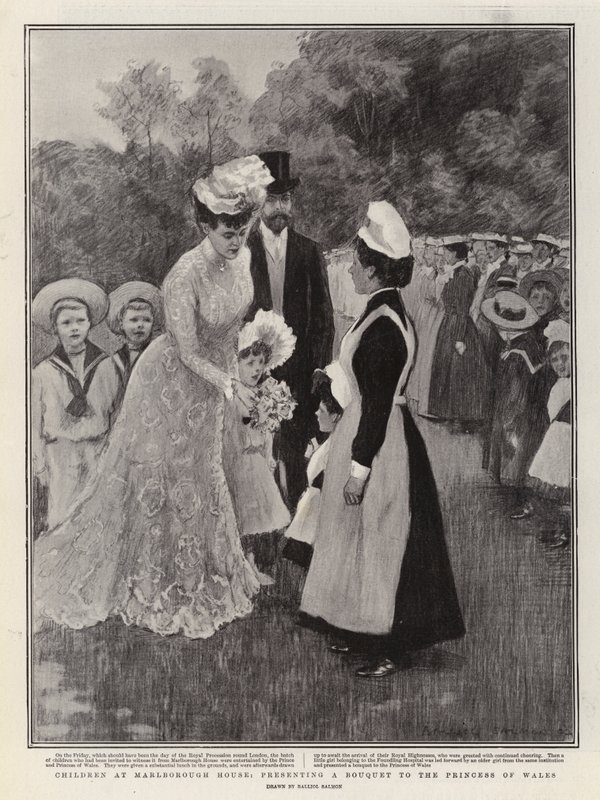 Bambini a Marlborough House, che presentano un bouquet alla Principessa del Galles da Balliol (after) Salmon