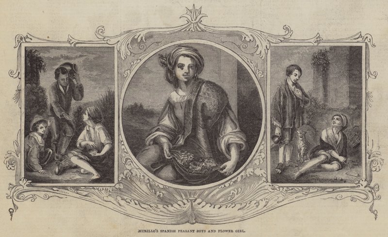 Ragazzi contadini spagnoli e ragazza con fiori di Murillo da Bartolomé Esteban Murillo