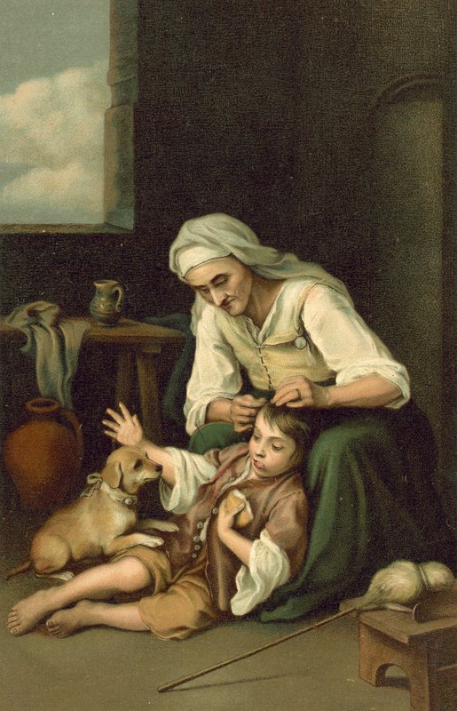 Vecchia donna che spulcia un ragazzo da after Bartolome Esteban Murillo