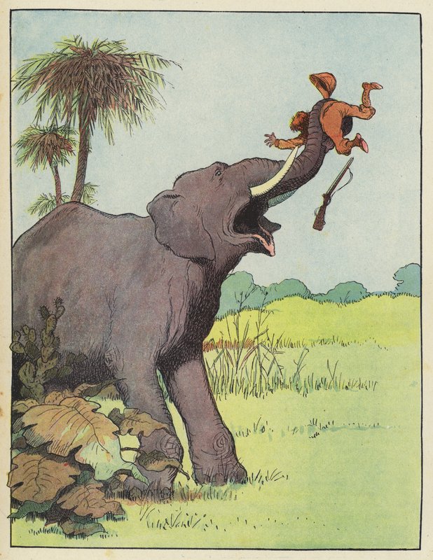 Elefante che attacca un cacciatore da Benjamin Rabier