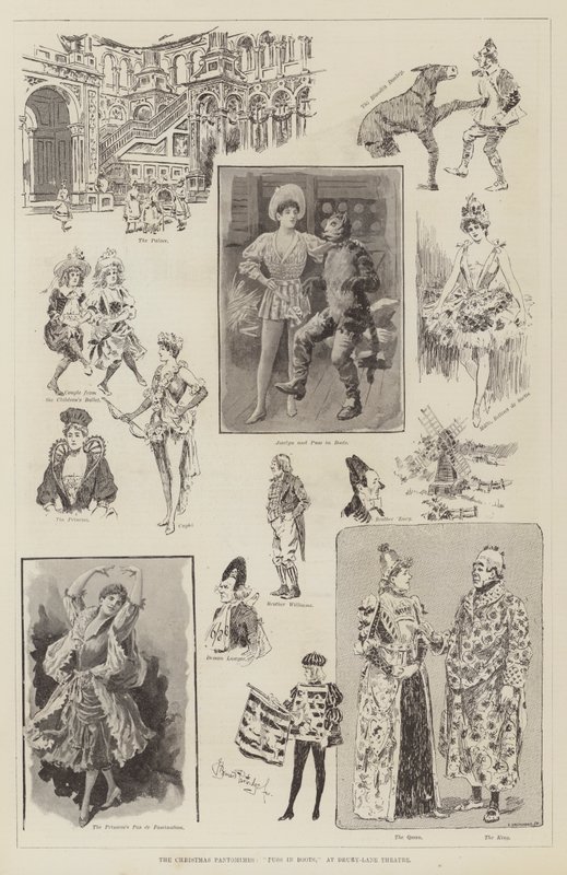 Le pantomime di Natale, Il gatto con gli stivali, al Drury-Lane Theatre da Bernard Partridge