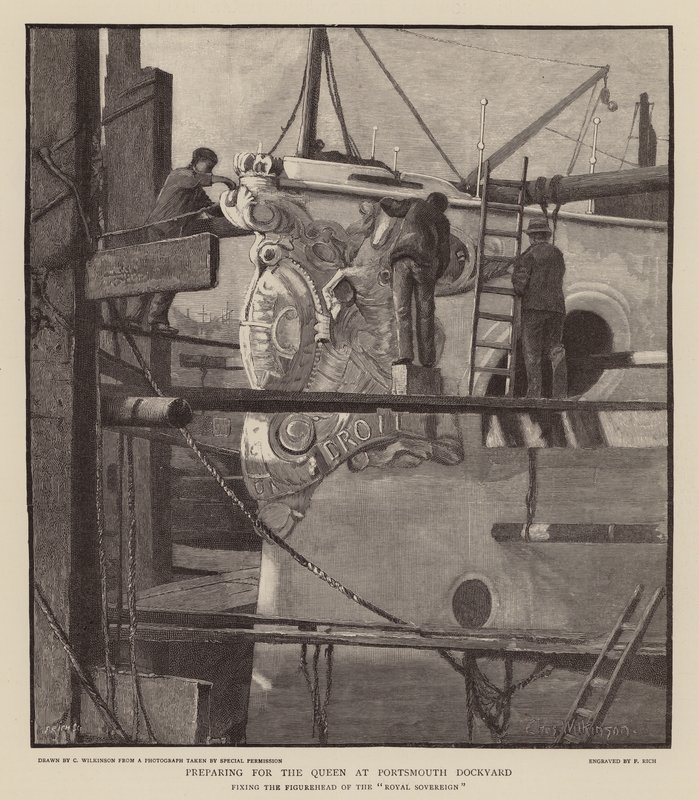 Preparativi per la Regina Vittoria al cantiere navale di Portsmouth da C.A. Wilkinson