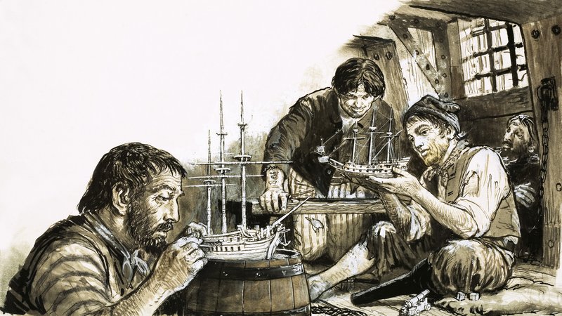 Prigionieri di guerra francesi delle guerre napoleoniche che costruiscono modellini di navi da C.L. Doughty