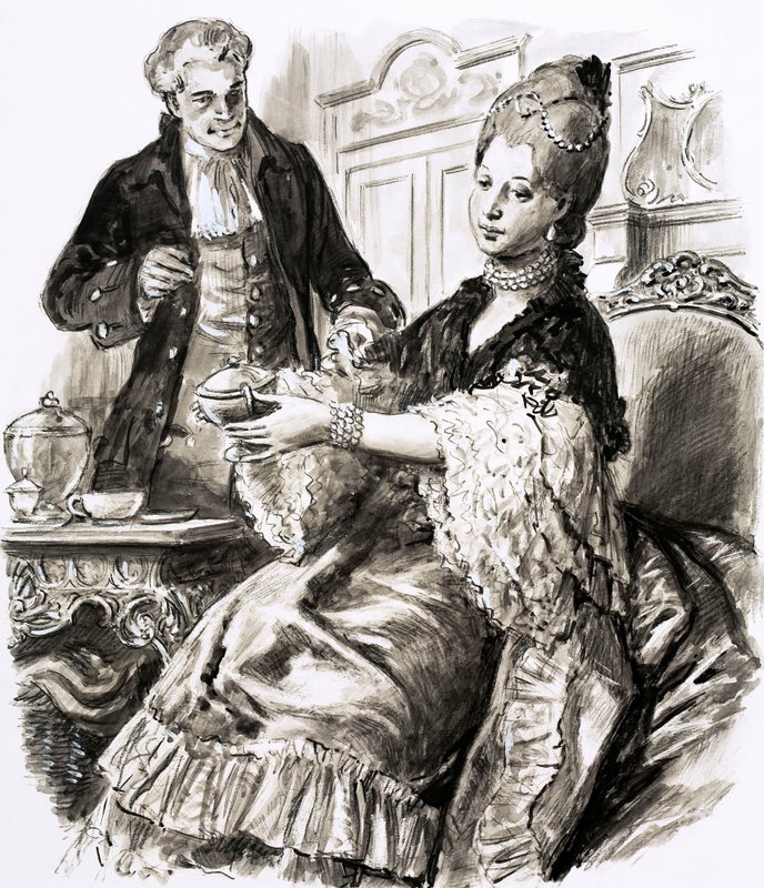 Josiah Wedgwood con la regina Carlotta (gouache su carta) da C.L. Doughty