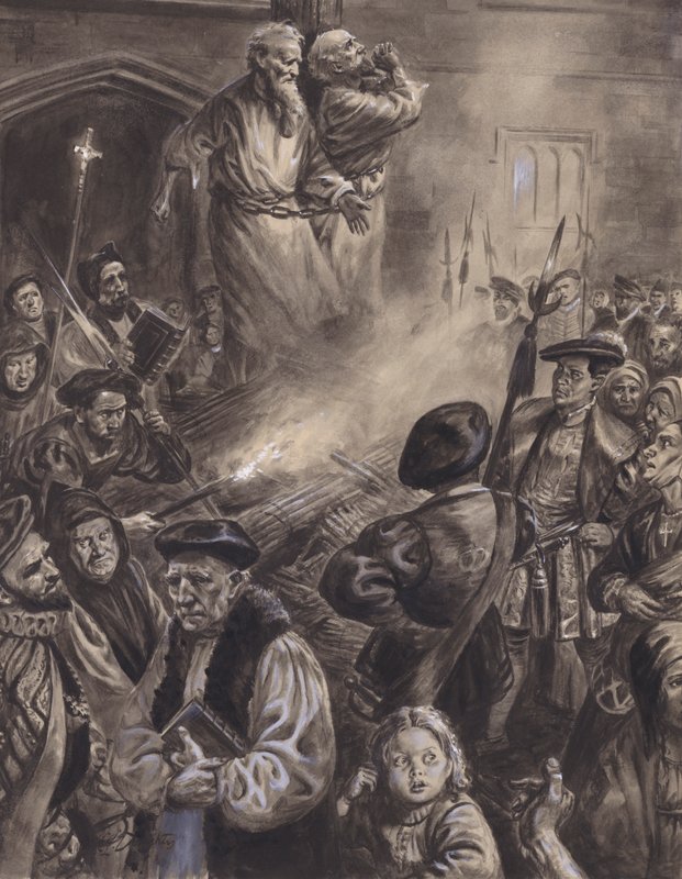 Martirio di Ridley e Latimer (gouache su carta) da C.L. Doughty