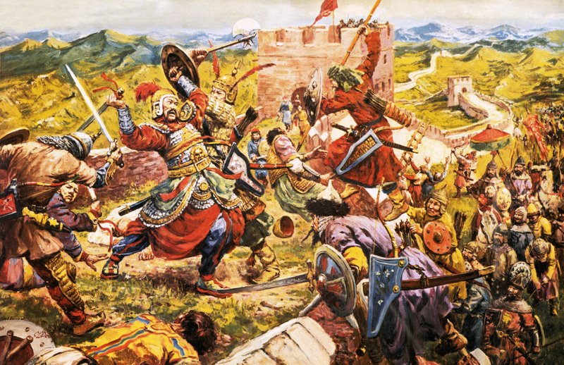 Soldati mongoli che sfondano la Grande Muraglia cinese da C.L. Doughty