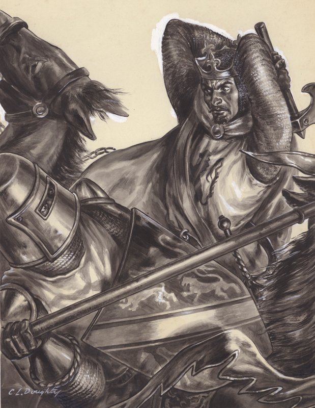 Robert Bruce sta per uccidere Sir Henry de Bohun () (gouache su carta) da C.L. Doughty
