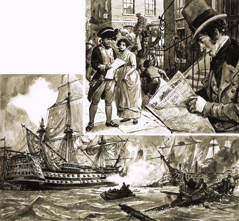 Il Times inviò la notizia della vittoria di Nelson a Trafalgar con largo anticipo rispetto ai corrieri del governo. da C.L. Doughty