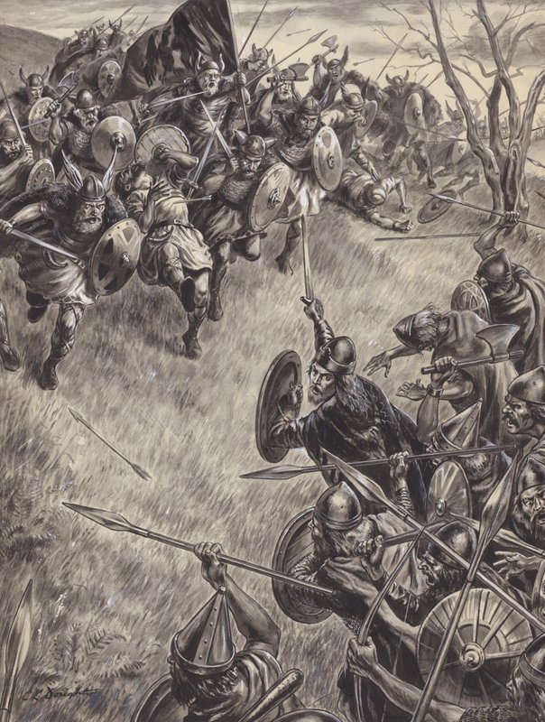 Scena di battaglia non identificata (guazzo su carta) da C.L. Doughty