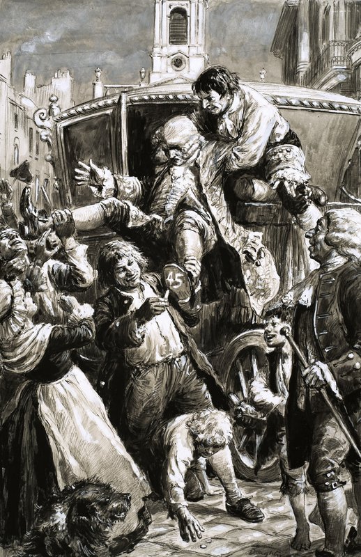 Scena non identificata (XVII-XVIII secolo) di uomo trasportato da una carrozza da C.L. Doughty