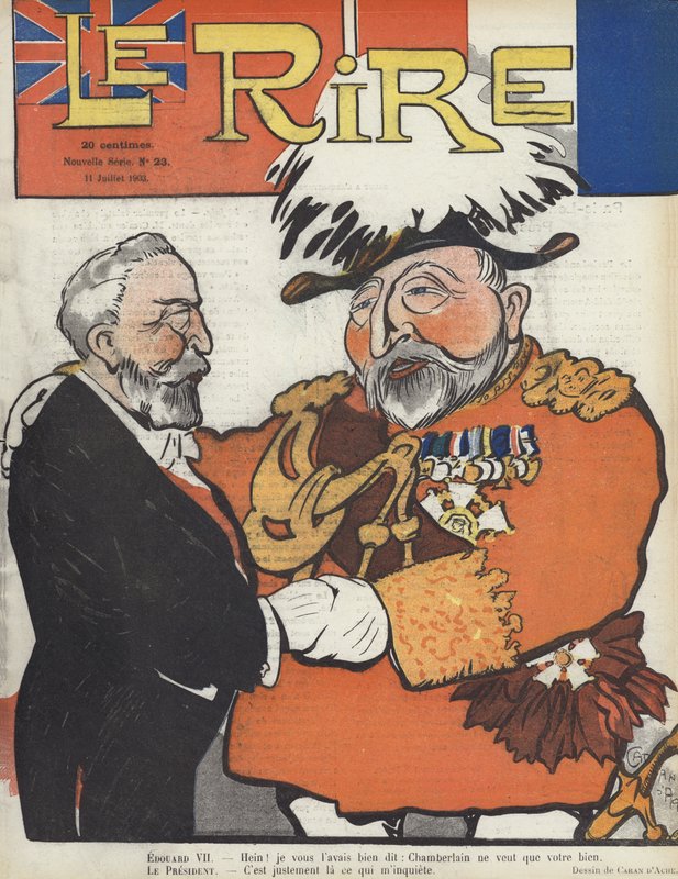 Il presidente Loubet di Francia e il re Edoardo VII. Illustrazione per Le Rire da Caran d Ache