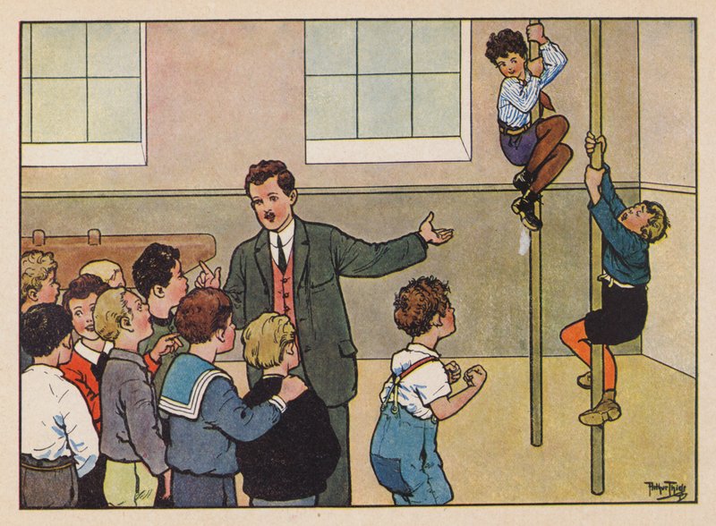 Ragazzi che scalano pali in palestra da Carl Robert Arthur Thiele
