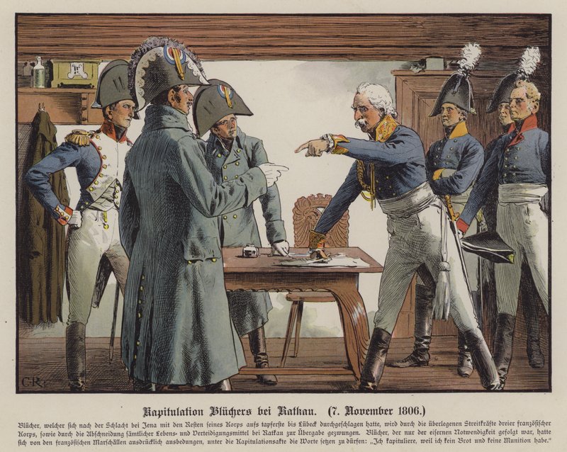 Il feldmaresciallo Blucher si arrende ai francesi a Katekau, 7 novembre 1806 da Carl Röchling