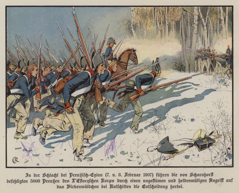 Fanteria prussiana che attacca alla battaglia di Eylau, 7-8 febbraio 1807 da Carl Röchling