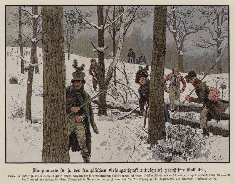 Soldati prussiani che evitano la cattività francese, gennaio 1807 da Carl Röchling