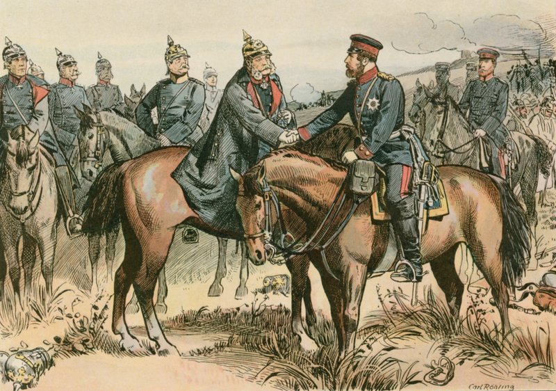 Guglielmo I, Re di Prussia e primo Imperatore tedesco (1797-1888) che saluta suo figlio a Sadowa nel 1866 da Carl Rohling