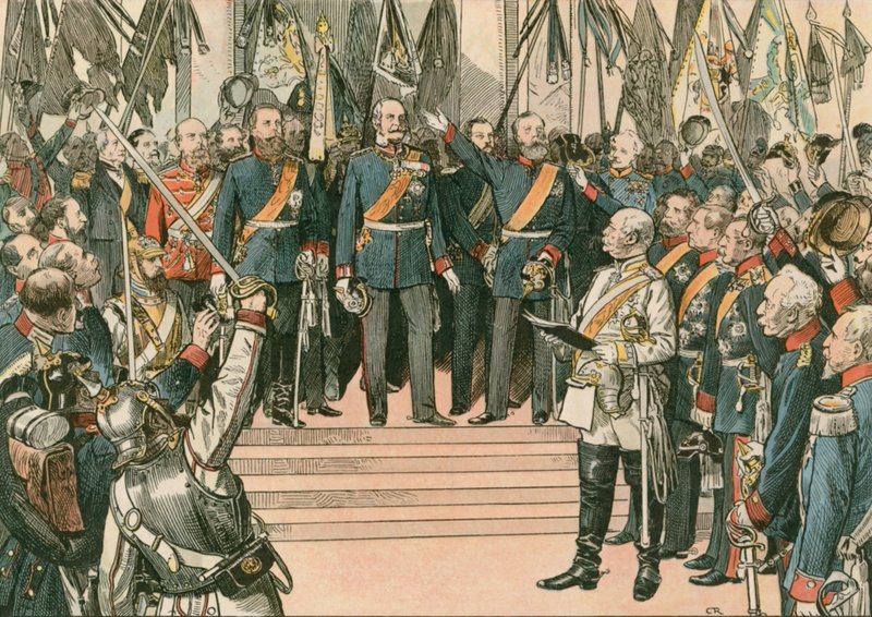 Guglielmo I, Re di Prussia e primo Imperatore tedesco (1797-1888), riconosciuto come Kaiser del nuovo Impero tedesco al Trattato di Versailles nel 1871 da Carl Rohling