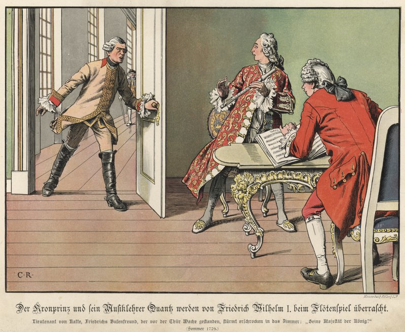 Il principe ereditario Federico di Prussia sorpreso dal padre, il re, mentre pratica il flauto da Carl Röchling