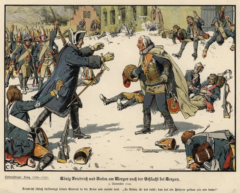 Federico il Grande di Prussia e il generale Zieten la mattina dopo la battaglia di Torgau da Carl Röchling