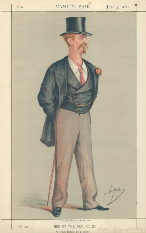 Capitano Eyre Shaw, merita bene la sua popolarità, 3 giugno 1871, caricatura di Vanity Fair da Carlo Pellegrini