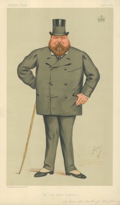 Sua Grazia il Duca di Wellington, il Nipote del Duca di Ferro, 3 gennaio 1885, caricatura di Vanity Fair da Carlo Pellegrini