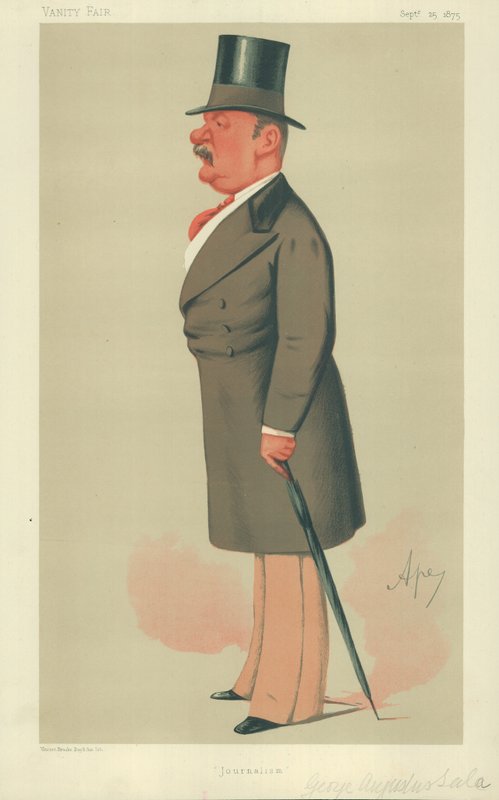 Mr George Augustus Sala, giornalismo, 25 settembre 1875, caricatura di Vanity Fair da Carlo Pellegrini