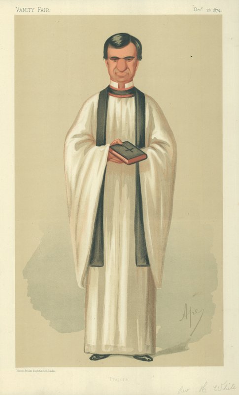 Il reverendo Henry White, preghiere, 26 dicembre 1874, caricatura di Vanity Fair da Carlo Pellegrini