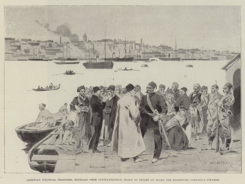 Prigionieri politici armeni, espulsi da Costantinopoli, pronti a partire a bordo del piroscafo della Mahroussi Company da Charles Auguste Loye