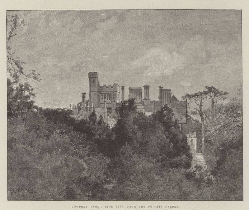 Cowdray Park, vista laterale dal giardino privato da Charles Auguste Loye