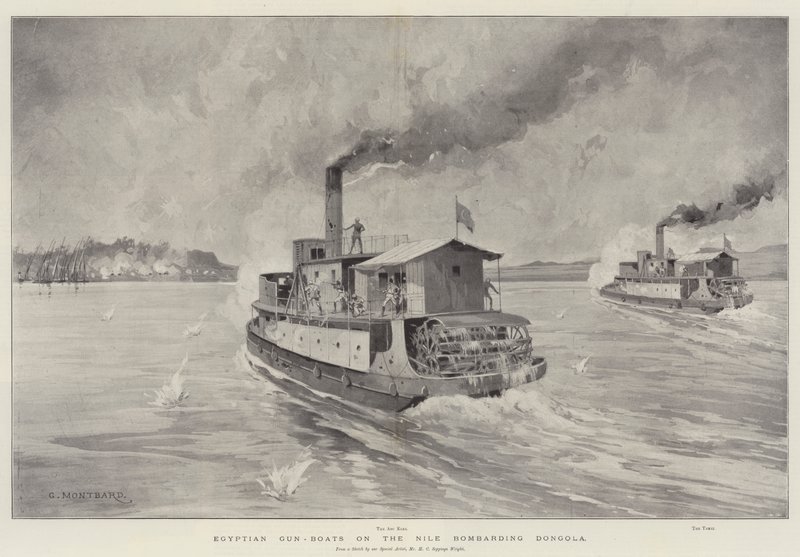 Cannoniere egiziani sul Nilo che bombardano Dongola da Charles Auguste Loye
