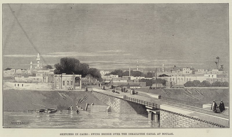 Schizzi al Cairo, ponte girevole sul canale Ismailiyeh a Boulak da Charles Auguste Loye