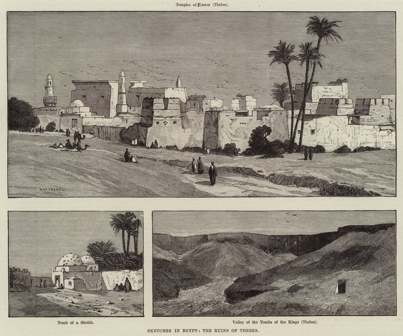 Schizzi in Egitto, le rovine di Tebe da Charles Auguste Loye