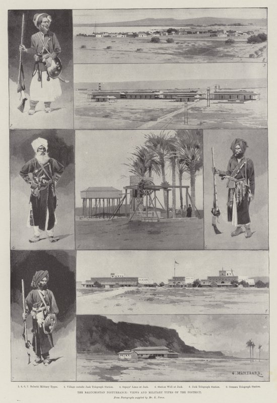 Il disturbo del Baluchistan, vedute e tipi militari del distretto da Charles Auguste Loye