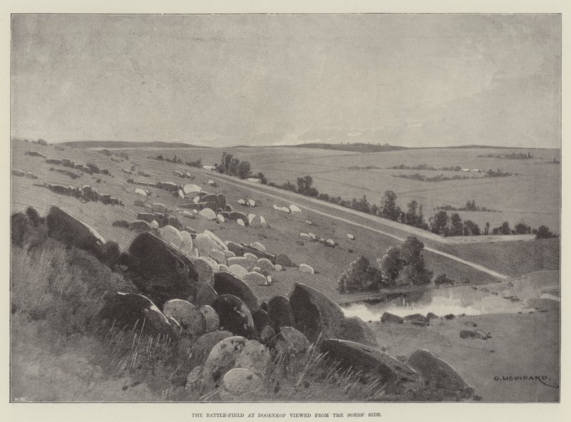 Il campo di battaglia a Doornkop visto dal lato dei Boeri da Charles Auguste Loye