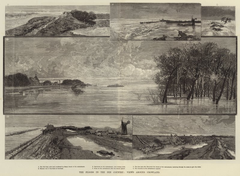 Le inondazioni nel paese delle Fens, vedute intorno a Crowland da Charles Auguste Loye