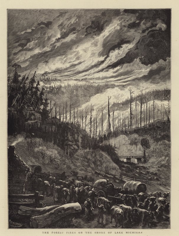 Gli incendi boschivi sulla riva del Lago Michigan da Charles Auguste Loye