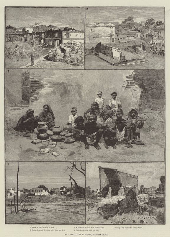 Il grande incendio a Surat, India occidentale da Charles Auguste Loye