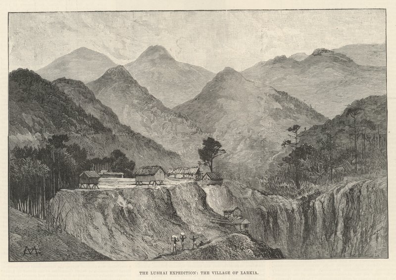 La spedizione Lushai, il villaggio di Larkia da Charles Auguste Loye