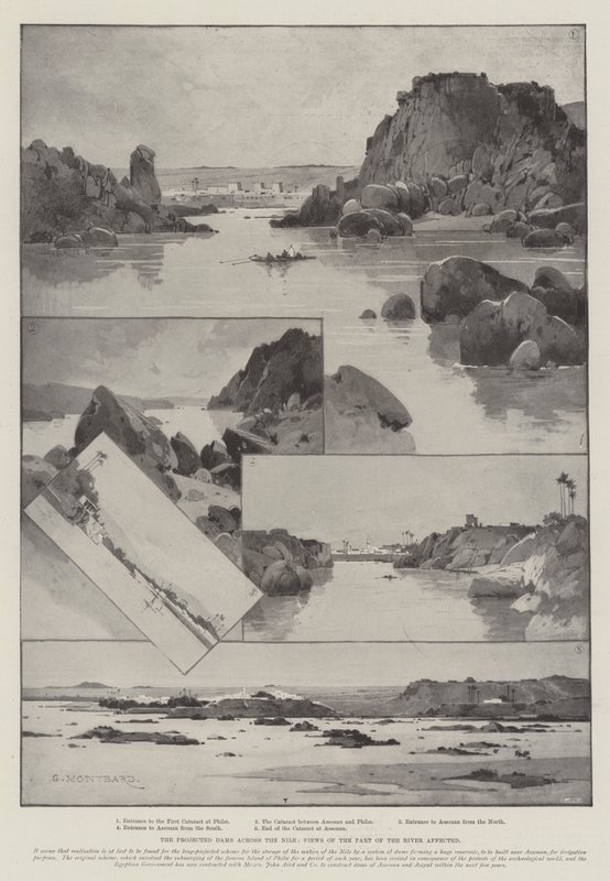 Le dighe progettate sul Nilo, vedute della parte del fiume interessata da Charles Auguste Loye